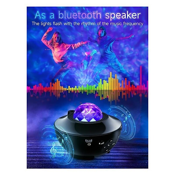 LED Stjernehimmel-projektor Stjerne Galaxy-projektorlys 21 lysmoduser 360° roterbar havbølger Bluetooth-høyttalerboks Timer nattlys Gave til B