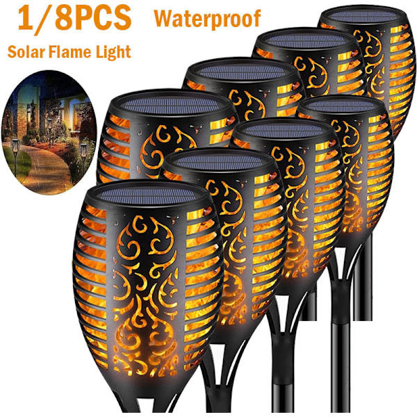 Solcelle Flamme Lampe Vandafvisende IP65 Havefakkel Solcelle Flamme Lys Udendørs Dekoration til Have Terrasse Sti (2Pak) - Lamper