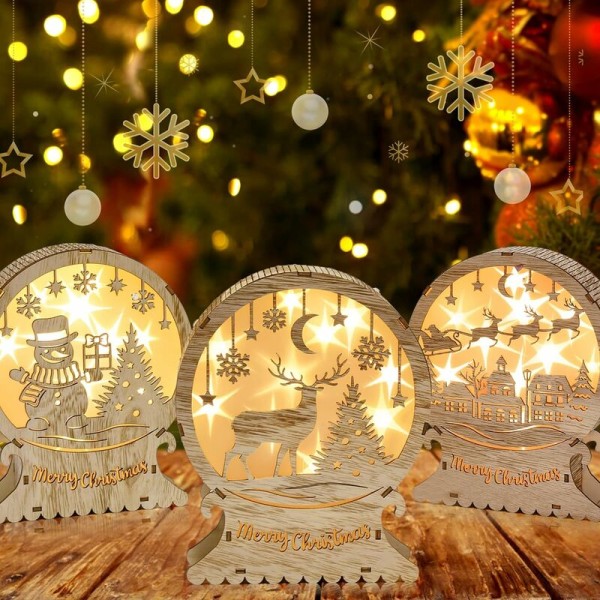 Trä LED-julbelysning, julstjärnefönsterbelysning, trä LED-juldekorationer, LED-älgbelysning, LED-juldekorationer för inomhusbal