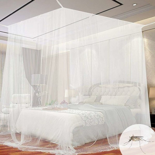 Neliönmuotoinen hyttysverkko, universal neliönmuotoinen hyttysverkko, sopii useimpiin sänkytyyppeihin, tehokkaaseen hyttyssuojaukseen - valkoinen (200 200 180 cm)