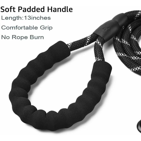 Tau med mykt polstret håndtak og slitesterke nylon reflekstråder Sikkerhetsbånd 1,5 m Klatretau Vrid hundebånd for små mellomstore - Svart