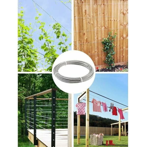 Rustfrit stålkabel 3mm, 50M/3mm rustfrit ståltov, belagt stålkabel med kabelbindere, M3-muffer, rustfrie stålluger, 3mm wirestål til Cl