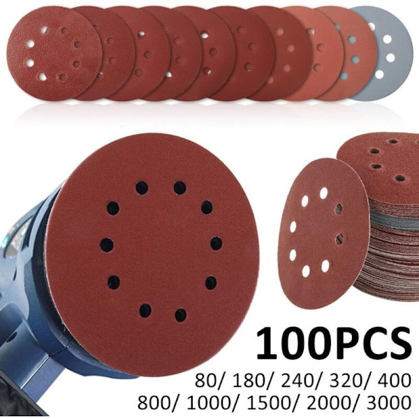 100 kpl hiomapaperia, hiomalevy, hiekkapaperia, hiekkapaperia pyöröhiontaan, karkeus 80/180/240/320/400/800/1000/1500/2000/3000 125mm--