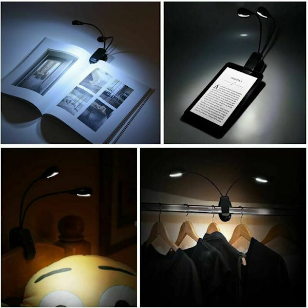 Musiikkitelineen lamppu, 6 LED / 8 LED Mini kaksoispäälamppu säädettävällä klipsillä USB-kaapelilla lukemiseen/kirjaan/pöydälle/sängyn vierelle