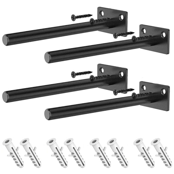 6 Inch Heavy Duty Floating Shelf Brackets with ½ Inch Diameter-4X Brackets,8X Screws,8X Anchors-Easy Wall Mount Brackets for DIY Floating Wood Shelv