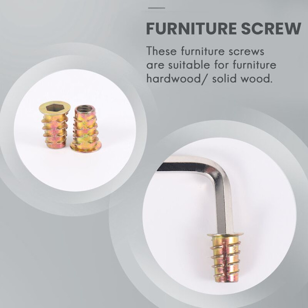 100 stk. Serie M6 x 15mm Møbelskrue i Gevindmøtrik Træindsatser Bolt Fastener Connector Hex Socket Drive