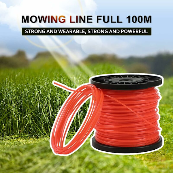 Trimmer spole 5-kantet nylon kuttesnor 2,4 mm x 100 meter Oransje rød