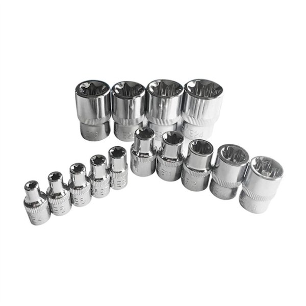 Tamper Proof Torx Star Bit Socket Set Torx Socket Set E4-E24 1/4 Tommer 3/8 Tommer 1/2 Tommer Drev 14 Stk