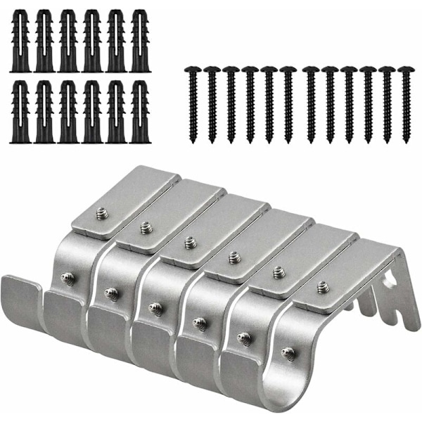 6 stk Gardinstangbraketter, Justerbare Metallgardinveggbraketter, Heavy Duty Gardinskinnebraketter, Gardinstangbrakett med Skruer for Gardinvegg