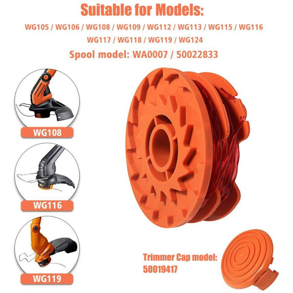 WA0007 / 50022833 Erstatningsspole Passer for WG116 WG119 Ledningsdrevne Trimmere, 16 Fot 0,065 Tommer