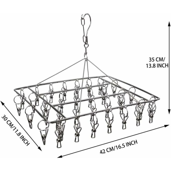 Sokketørkestativ i rustfritt stål med 36 klips - Holdbar klesheng med 360° svingbar krok og vindtett krok for sokker, BH, undertøy, (sett med 2)