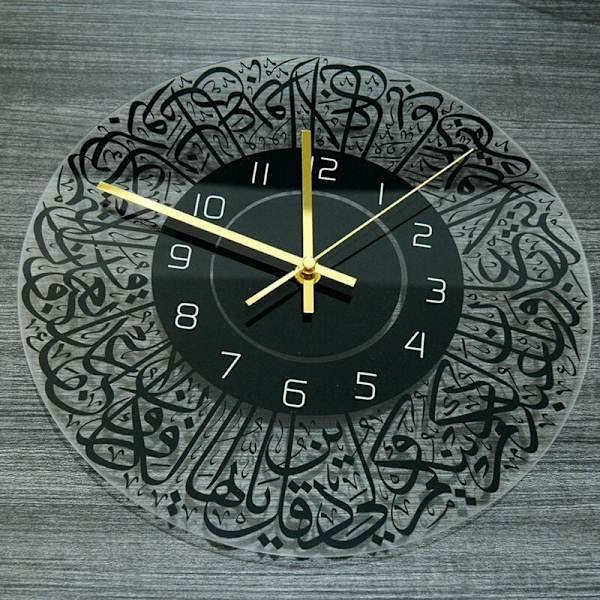 Akryl Væg Ur Quartz Islamisk Pendul Stue Muslimer Hjem Kunst Dekoration Væg Ur Vedhæng (Sort)