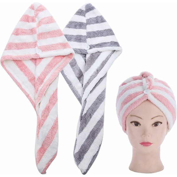 2-pack mikrofiberhårhandduk för kvinnor, superabsorberande, snabbtorkande turban för bad och dusch