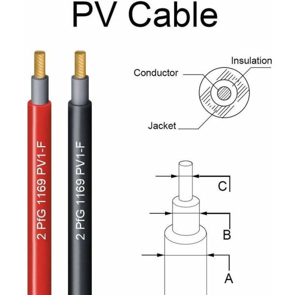 5 meter 12 AWG solcellepanel forlengelseskabel med MC4 hunn- og hannkontakt adaptersett (5m rød + 5m svart)