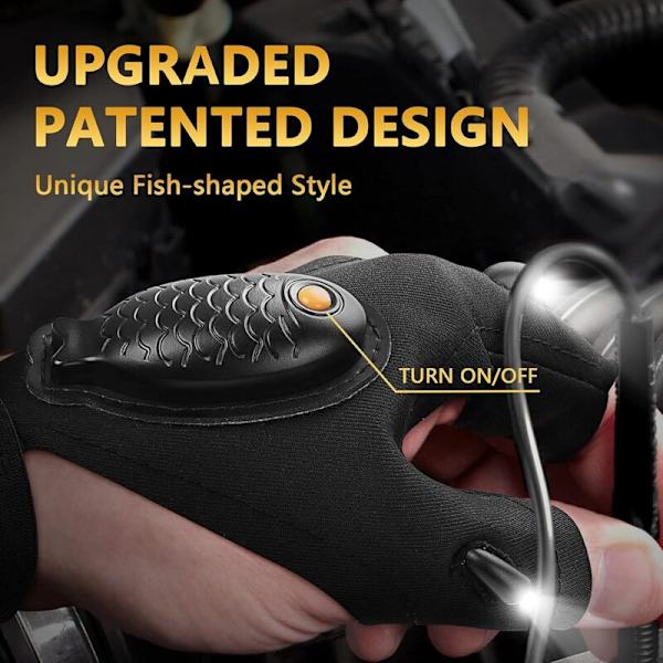 LED-Handskar - Originell Present till Män LED-Handskar med Vattentäta Ljus, Present-Idé Laddningsbara Handske-Lampor Praktiska Gadgets för Fiske/Camping/Händig