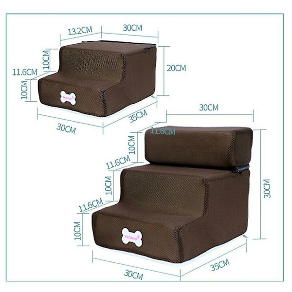 Hunde trapper anti-skli avtakbare kjæledyr 3 trinn trapper for liten hund katt hund hus kjæledyr rampe stige hund seng trapper kjæledyr forsyninger 2 trinn 30x35x20cm Svart
