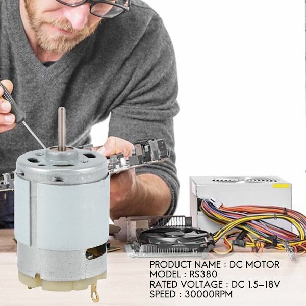 RS380 DC 1,5-18V 30000RPM Mini Motor 38x28mm for RC DIY Modell, Sølv