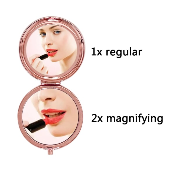 7CM kompakt spegel, liten handhållen spegel, portabel dubbelsidig förstorande sminkspegel, plånbokshandväska, fickspegel, hopfällbar, rosa