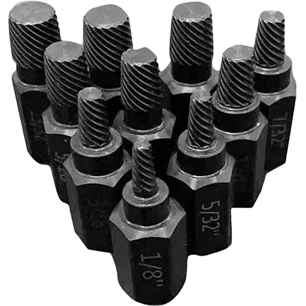 Bultutdragare - Extraktor för Strippad Hexbult i Legerat Stål - 10-pack 1/8 till 7/8\" Skruvutdragare för att Ta Bort Trasiga Stift, Bultar, Skruvar