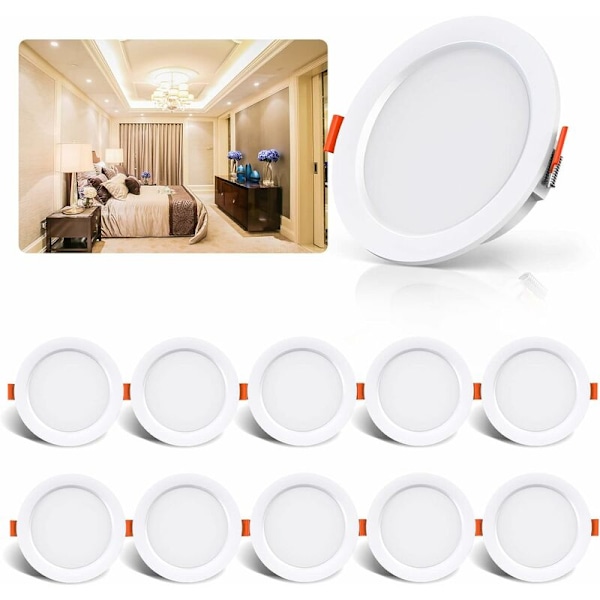 Indbyggede LED-Spots, Pakke med 10, 5W 500 Lumen, Svarer til 50W Glødepære, 4000K Hvid, Ekstra Flade LED-Spots til Badeværelse, Køkken, Stue
