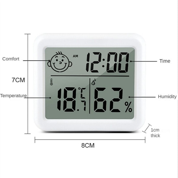 2x Ultratunna Digital Termometer Elektronisk Auto Mätare Luftfuktighetsmonitor LCD Väckarklocka Inomhus Torr Hygrometer