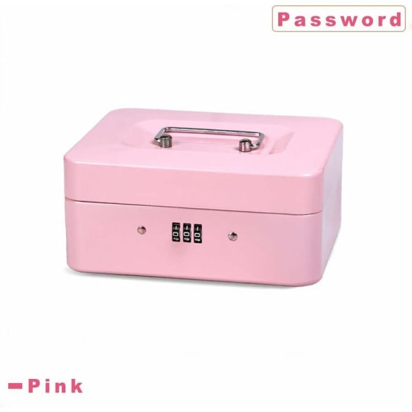 Låsbar säkerhetsbox i stål, minilåda i stål, minilåda i stål, för bulkpengar, mynt (rosa)