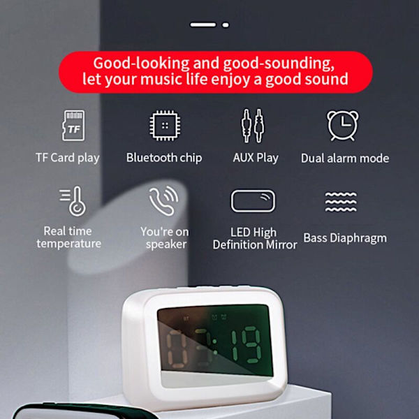 Mini Klocka Dubbel Alarmklocka Nattljus Kort Högtalare Bluetooth Högtalare Kort Klocka Högtalare