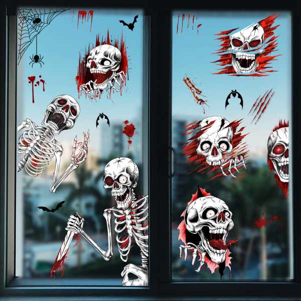 Halloween Skull Spider Verinen lasiseinätarra Taustaseinä Olohuoneen Makuuhuoneen Koristeellinen seinätarra 45*30cm2 arkkia