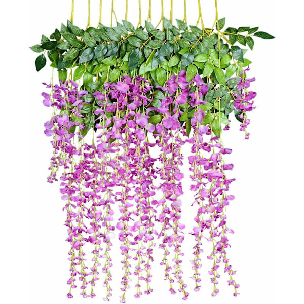 Keinotekoiset kukat, keinotekoinen wisteria, seinäkoriste, jokainen nauha on 110 cm pitkä, valmistettu silkistä, häihin, kotiin, puutarhaan, juhliin, 12 kpl - Fuksia