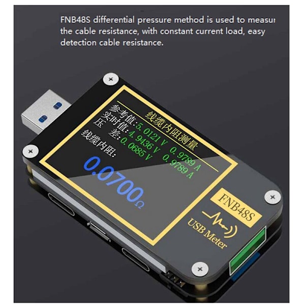 FNB48S USB-kapacitetsspänningstestare Strömmonitor Strömövervakningsanalysator Testverktyg utan Bluetooth