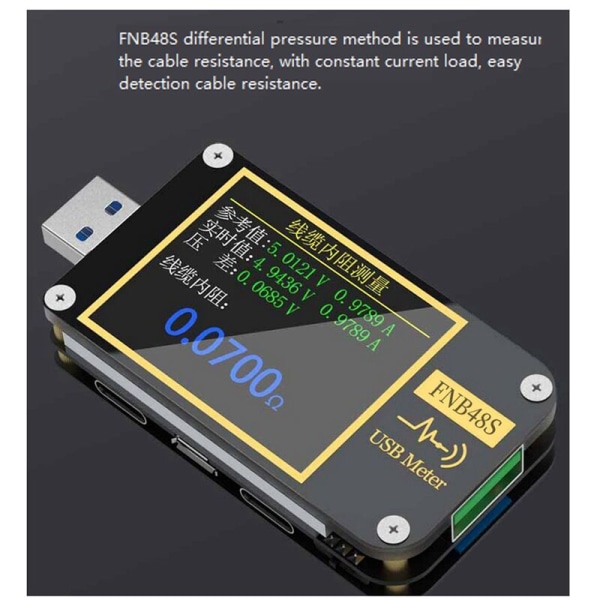 FNB48S USB-kapasiteetin jännitteen testaaja virtamittari monitori tehonilmaisin analyysimittarit testaustyökalut ilman Bluetoothia