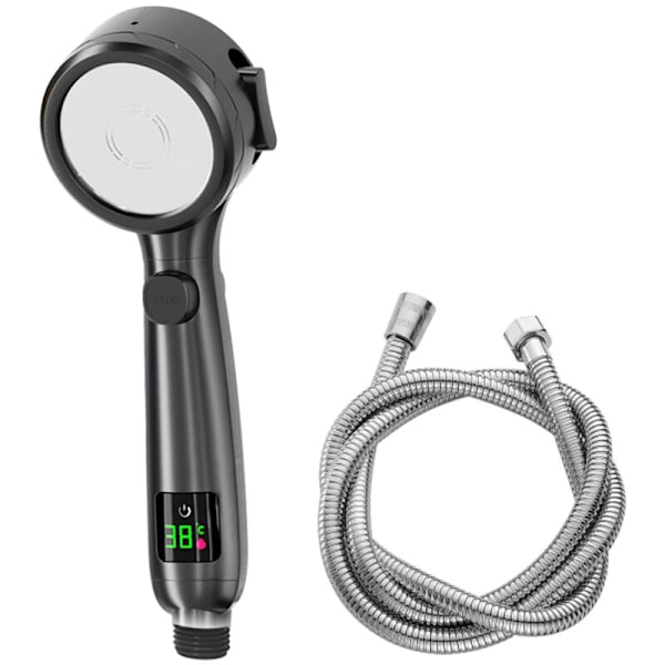 Brusehoved Digital LED-display Vandspare Brusehoved til Voksen Badeværelse 4 Tilstande Justerbar Spray Brusehoveder Sort