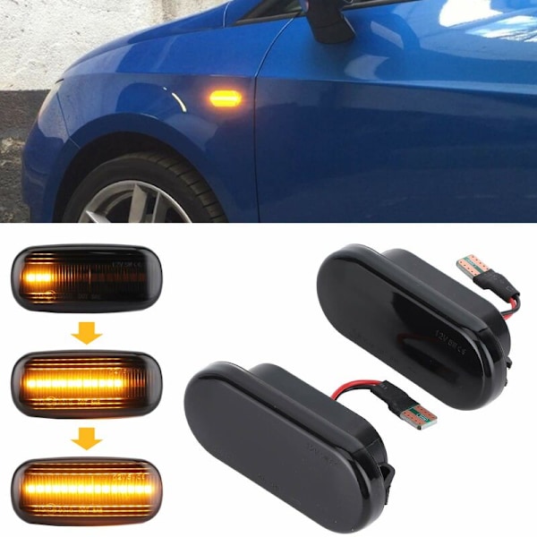 Qiilu ABS-sensor bak vänster säte Ibiza 6J 2 st LED-sidomarkörlampor Fender blinkerslampa bilmodifiering passar för Bora rökt U2y984