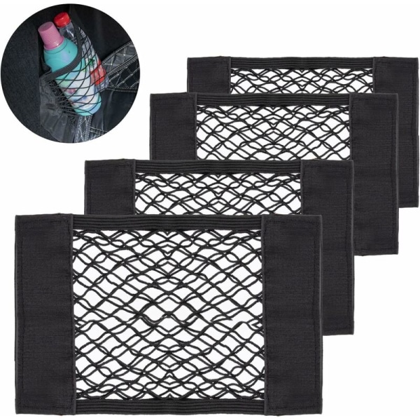 4 Pcs Car Trunk Organizer, 30 x 25cm Car Trunk Net, Universal Velcro Trunk Net Bag, Elastic Luggage Net Storage Net with for Car/SUV