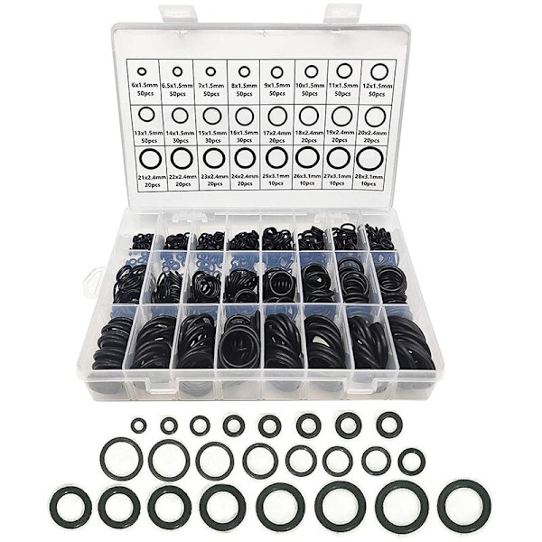 740 st O-ring-sortiment i gummi, 24 storlekar, packningar, brickor för bilreparation, VVS och O-ringar
