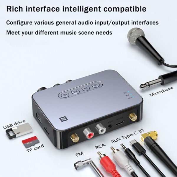 NFC Digital Display Bluetooth Adapter Bluetooth 5.1 Audio Receiver Singing FM Radio Transmitter 4 i 1 NFC Audio Adapter