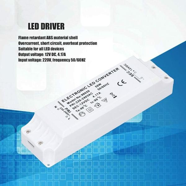 50W 4.17A LED Driver 12V mellem 220V Udgangseffektforsyningstransformator til LED-lampe, Drivkraft