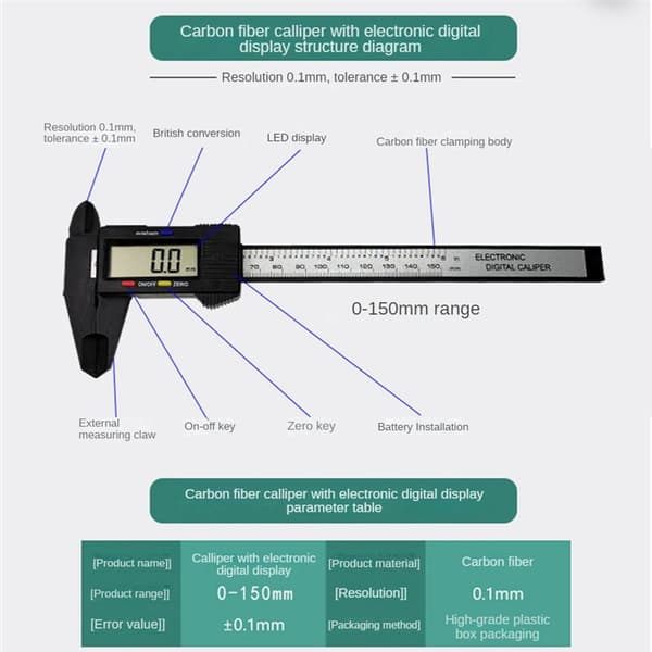 Elektronisk Skjutmått med Digital Display 150mm Hemma Hög Precisionsmätning