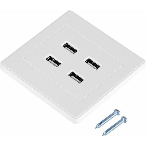 Veggkontakt med 4 USB-porter - Spenning 110250V - Strøm DC 5V (Hvit)