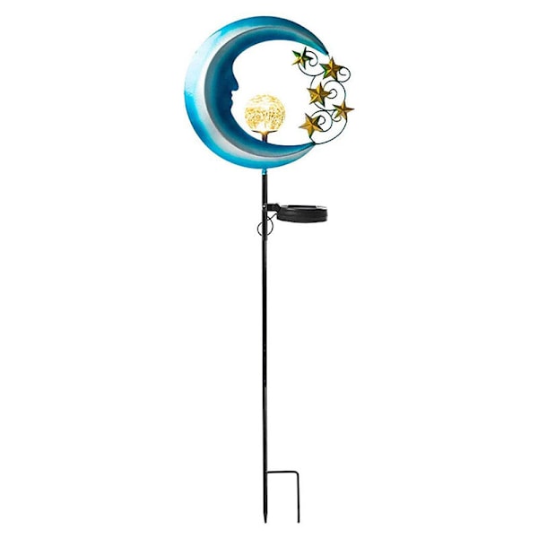 Solar Light Garden Decoration, Metal Moon Star Cracked Glass Earth Landscape Light, Suitable for Exterior