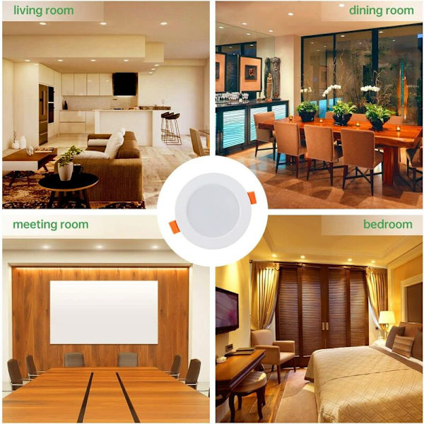 Nedfelt LED-spotlight, Ekstra flat, 5W 500 lumen tilsvarende 50W glødelampe, Rund ultraslank kald hvit 6000K, 230V nedfelt takbelysning, For bad