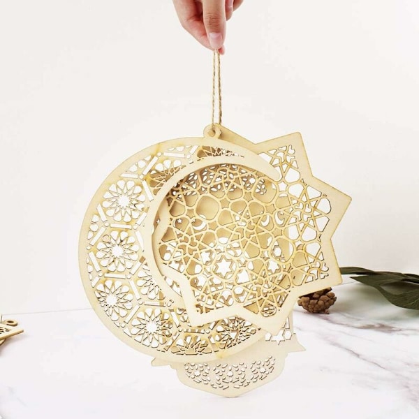 6 kpl Puu Eid Al-Fitr -koristeita, DIY-koristeet Eid-koristeluihin tuulen ja kuun koristeiden kanssa muslimeille Eid Mubarak -DENUOTOP
