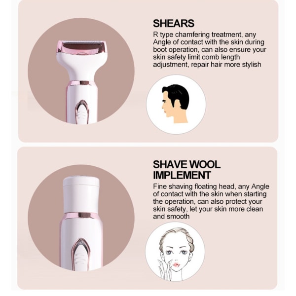 Multifunktionel barbermaskine til kvinder - shaver armhule hårfjerner - øjenbrynstrimmer elektrisk næsehår enhed