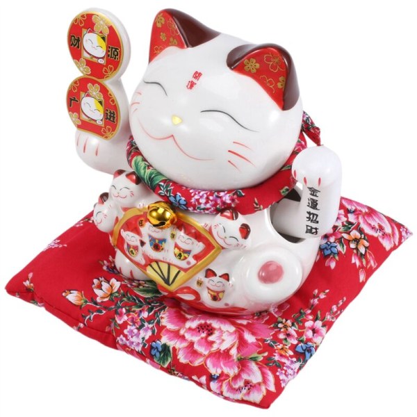 7 tommer keramisk vinkende kat Maneki ornament Feng Shui dekoration heldig kat sving, C