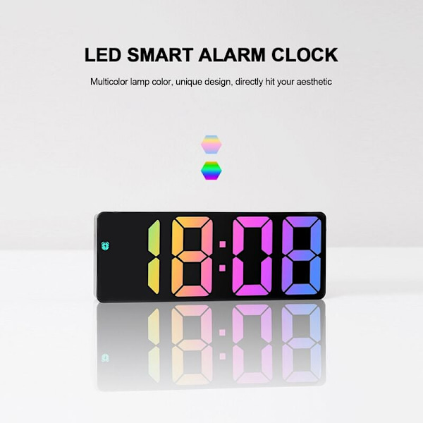Digitalt vækkeur med farverig LED-skærm, moderne bordur, LED-ure til (model sort skal sort C)