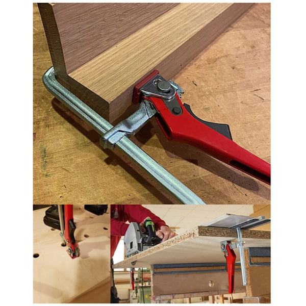 Skralle bordklemme frigjøringsklemme stålklemme F-skinneklemme for hullbord og styreskinnesystem