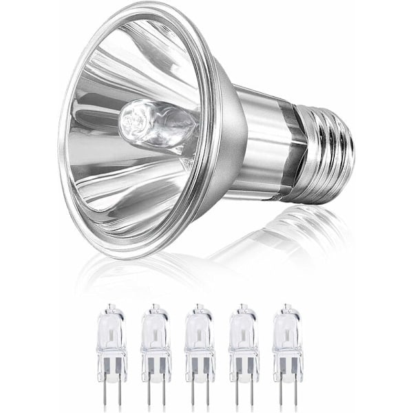 E27 Skildpadde Lampe Varmelampe 50W Fuld Spektrum UVA+UVB Reptiler Og Amfibier Dæmpbar Solbadslampe Pære Baggrundsbelysning Reptil Lampe (med 5 Pærer G6.35/G