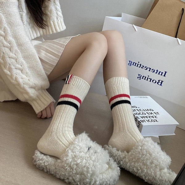 3 par luksuriøse stripete midt-legg sokker for kvinner, casual fashion Harajuku strømper