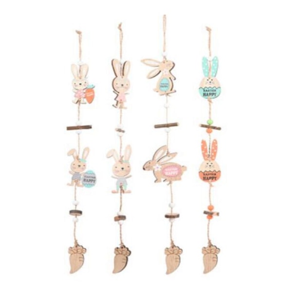 4 Pcs Series Easter Day Ornament Easter Wooden Pendant Long Ear Easter Hanging Decoration