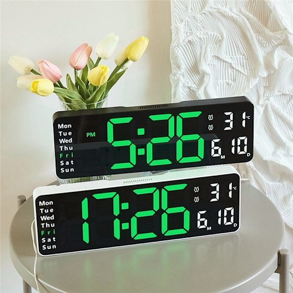 Stor digital väggklocka fjärrkontroll temperatur datum veckodag display timer nedräkning bord väggklocka dubbla larm LED-klockor A